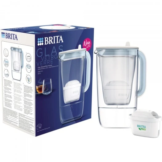 BRITA Glas-Wasserfilterkanne + MAXTRA PRO Wasserfilter