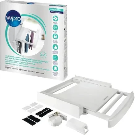 Wpro SKP101 Waschmaschinenzubehör/ Zwischenbaurahmen mit Ablage und Wäscheleine / Waschmaschine und Trockner/ Universell