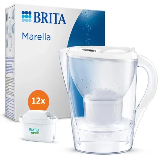 Brita Wasserfilterkanne Marella Cool 2.4L + 12 Maxtra Pro All-in-1 Wasserfilter Weiß