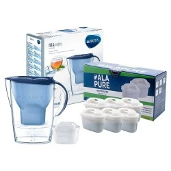 Brita Wasserfilterkanne Marella Blau 125233 inklusive 6 Alapure Maxtra+ Filter