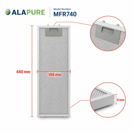 Alapure Metallfilter geeignet für Klarstein 10034875 / Paolo 52 168x440mm