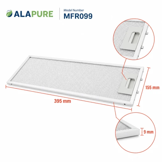 Alapure Metallfilter geeignet für Zanussi 80875677 395x155mm