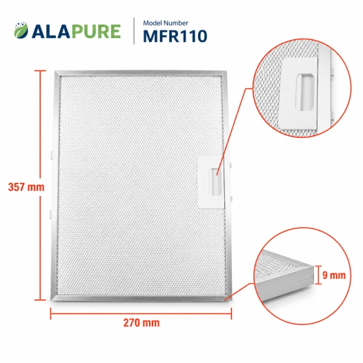 Alapure Metallfilter geeignet für Elica GRI0121275A 357x270x9mm