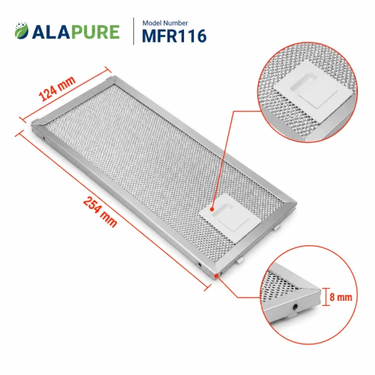 Alapure Metallfilter geeignet für Zanussi 4055348199 124x254x8mm
