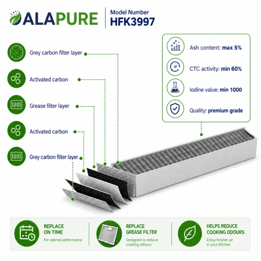 Alapure HFK3997 Passend für Miele Kohlefilter DKF30-P / 11662790