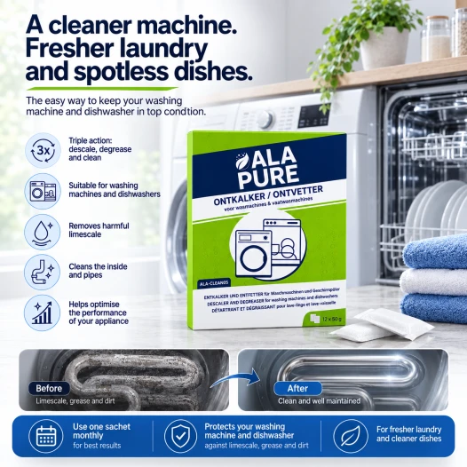 Alapure 3-in-1 Entkalker / Entfetter geeignet für Haier / Candy / Hoover clean and care 35602755 (12 St.)
