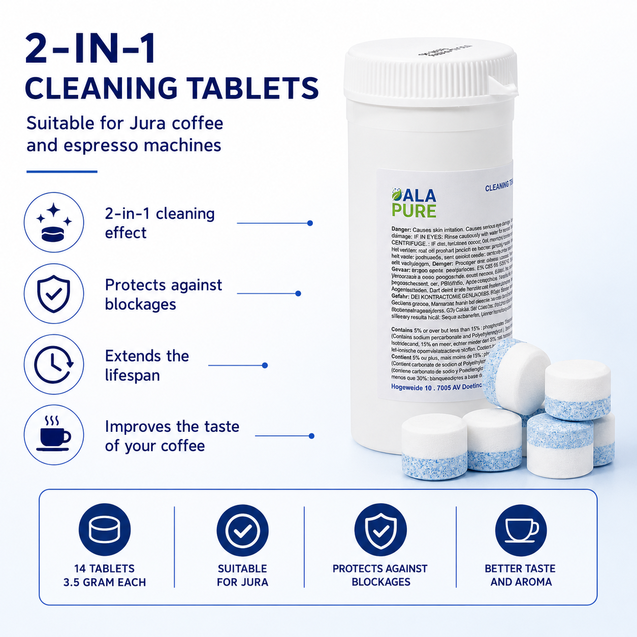 Alapure 2 In 1 Reinigungstabletten Ala-CMC303 (14 Stück)